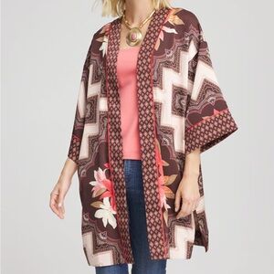 Chico’s Size XL Floral Geometric Print 3/4 Sleeve Women’s Kimono  New In Pkg